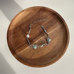 4/$15 Teal Blue Stones Silver Bone Chain Bracelet